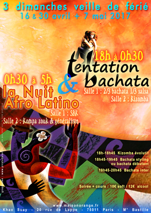 flyer Tentation Bachata & la Nuit Afo Latino, nuit latino de la Maison Orange